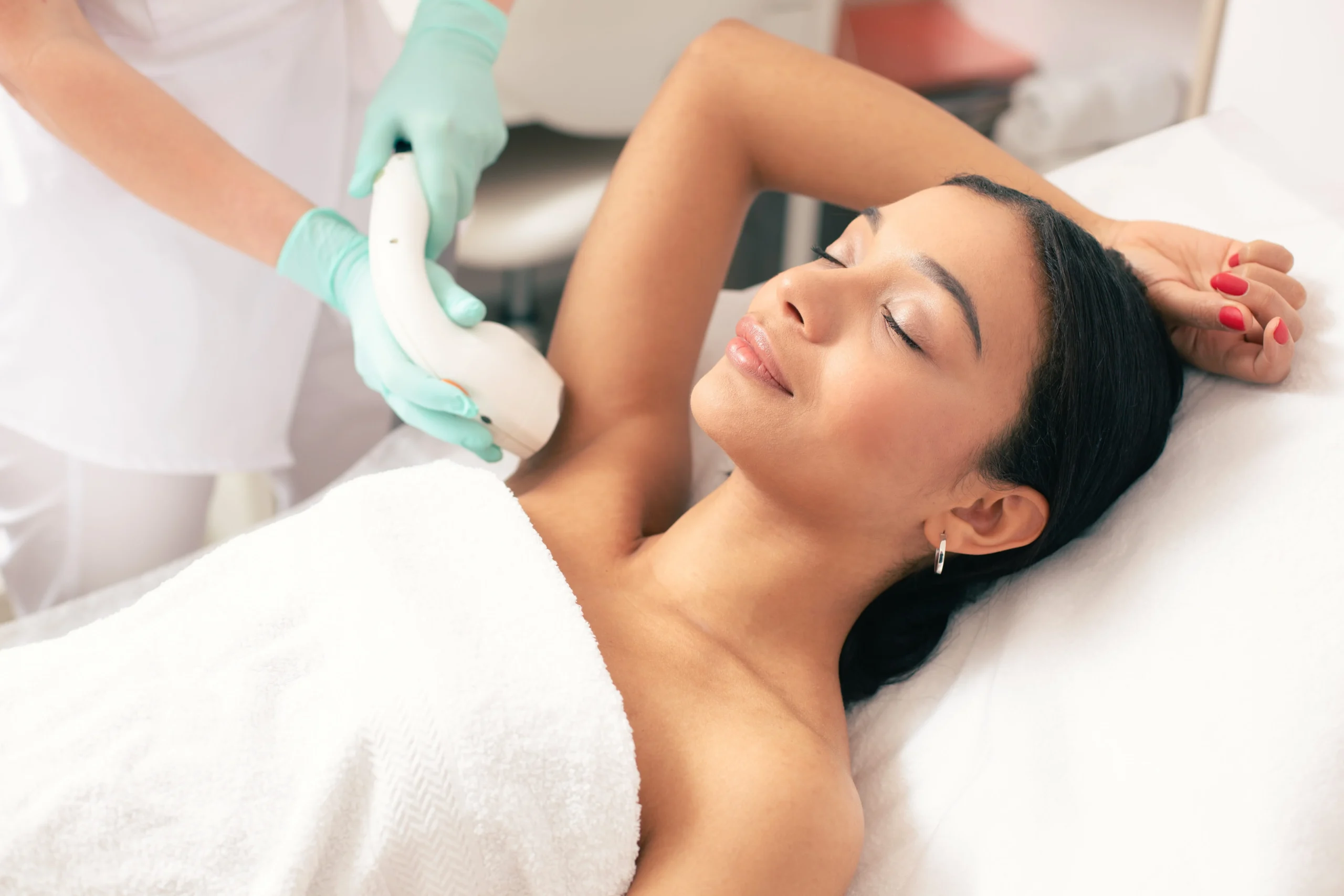 Client receiving laser hair removal in St. Charles, IL Zenova Med Spa